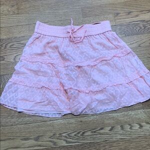 Alice + Olivia Pink Mini Skater Skirt with Tie Front and Tiered Design